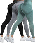 CHRLEISURE Workout Leggings Sets for Women, Gym Scrunch Butt Butt Lifting Seamless Leggings 3 Piece
