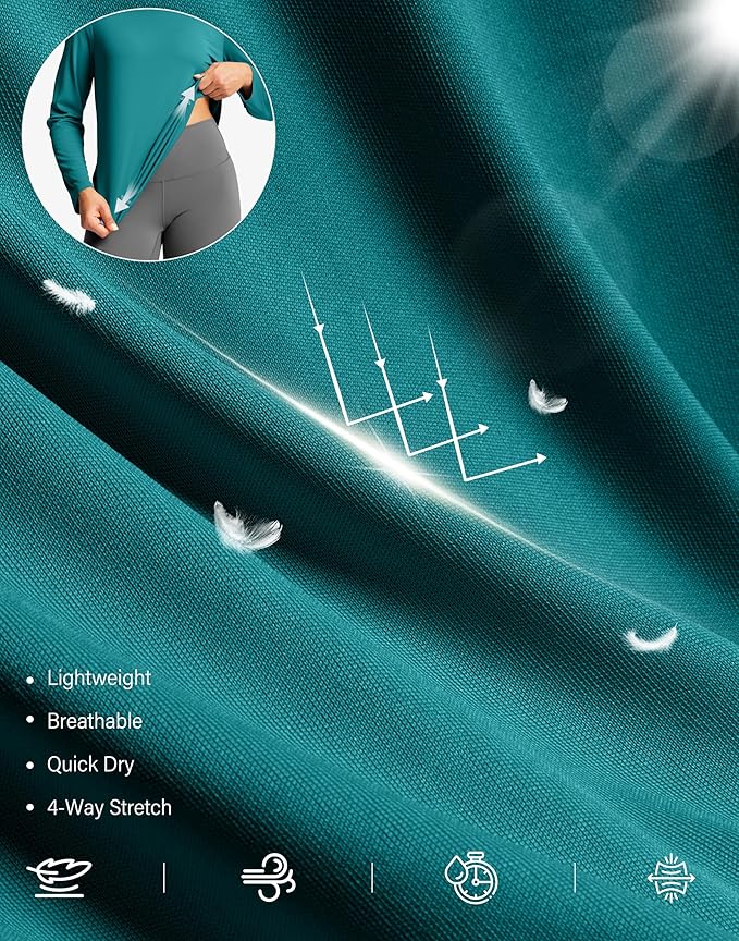 SANTINY Lightweight Long Sleeve Workout Tops for Women Breathable Gym Yoga Athletic Running Hiking Top UPF 50+ Sun Shirts
