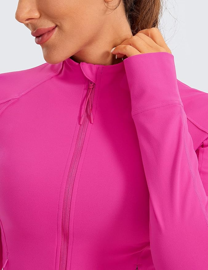 CRZ YOGA Butterluxe Waist Length Jackets for Women - Full Zip Athletic Track Tops with Thumb Holes Pockets