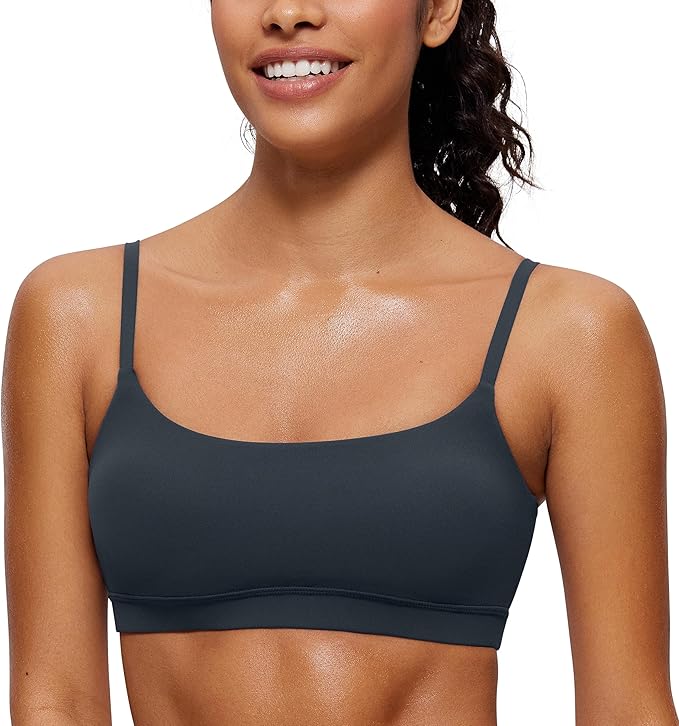 CRZ YOGA Butterluxe Adjustable Spaghetti Strap Sports Bras for Women - Scoop Neck Wireless Padded Yoga Workout Crop Top