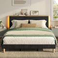 Bestier King Bed Frame with Adjustable Headboard & LED Lighting, Corduroy Upholstered Platform Bed Frame with Storage Shelf, Solid Wood Slats, No Box Spring Needed, Never Squeak, Easy Assembly, Black