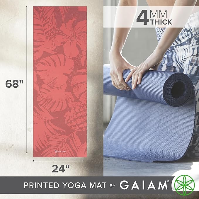 Gaiam Print Yoga Mat, Non Slip Exercise & Fitness Mat for All Types of Yoga, Pilates & Floor Exercises