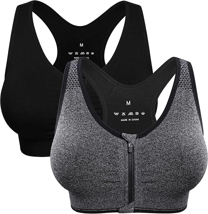 Women's Zip Front Sports Bra Wireless Post-Surgery Bra Active Yoga Sports Bras