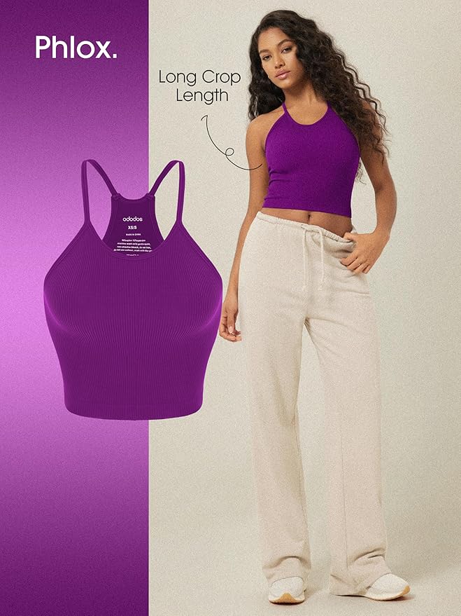 ODODOS Women's Crop 3-Pack Seamless Rib-Knit Camisole Crop Tank Tops