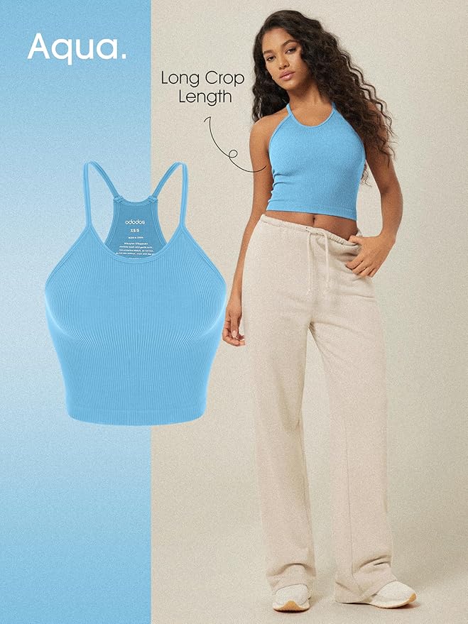 ODODOS Women's Crop 3-Pack Seamless Rib-Knit Camisole Crop Tank Tops
