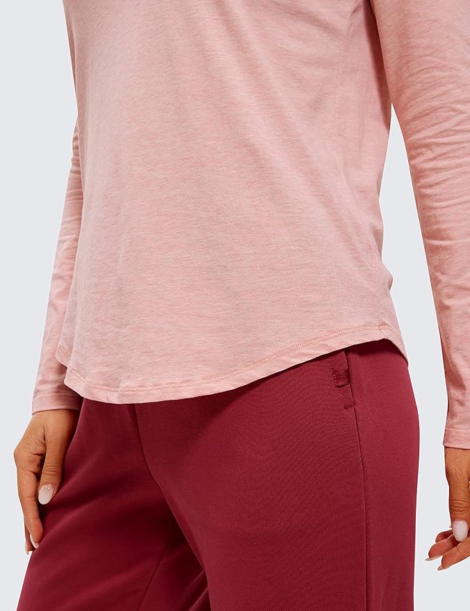 CRZ YOGA Pima Cotton Crewneck Long Sleeve Shirts for Women - Workout Athletic Yoga Casual Tops Soft Plain T-Shirt