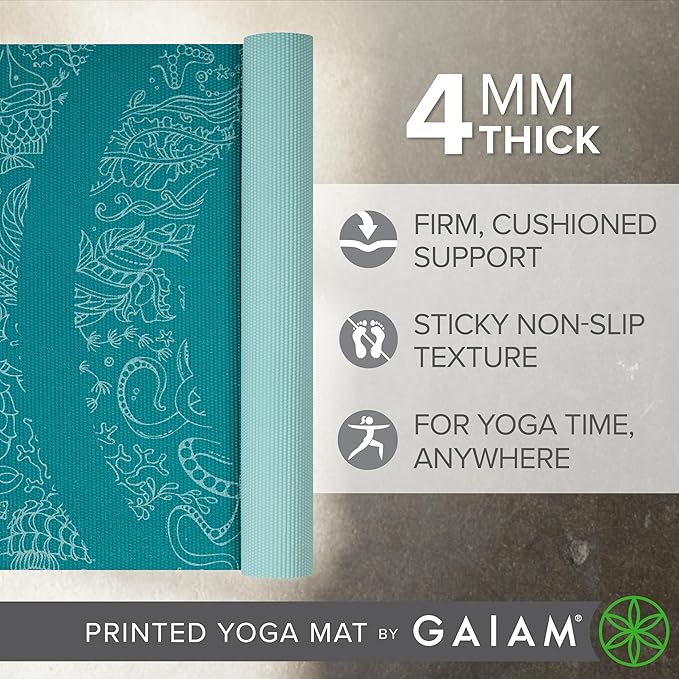 Gaiam Print Yoga Mat, Non Slip Exercise & Fitness Mat for All Types of Yoga, Pilates & Floor Exercises