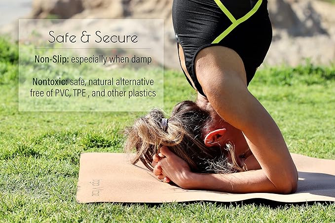 3mm Thick, 72" x 24" Natural Rubber Cork Yoga Mat, Hot Yoga Mat, Non Toxic, TPE-Free, Sustainable, Eco-Friendly, Non-Slip, Odor Resistant