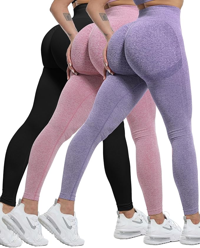 CHRLEISURE Workout Leggings Sets for Women, Gym Scrunch Butt Butt Lifting Seamless Leggings 3 Piece