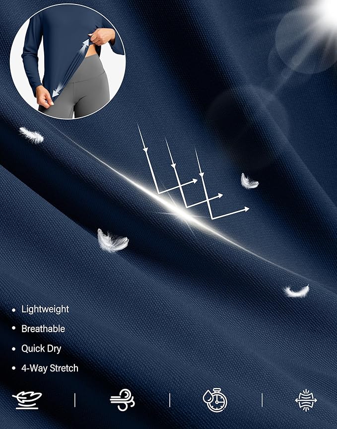 SANTINY Lightweight Long Sleeve Workout Tops for Women Breathable Gym Yoga Athletic Running Hiking Top UPF 50+ Sun Shirts