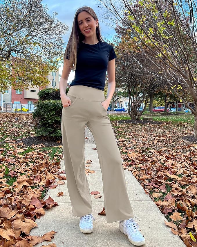Promover Wide Leg Pants Woman Yoga Pants with Pockets Stretch Loose Casual Lounge Sweatpants Petite/Regular/Tall