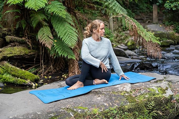 YOGATI® Yoga Mat with Strap with Alignment Lines. Home Workout Mat for Women, Men and Kids. Thick Non Slip Yoga Mat for Pilates and Fitness. Brown, Pink and Purple Yoga Mats