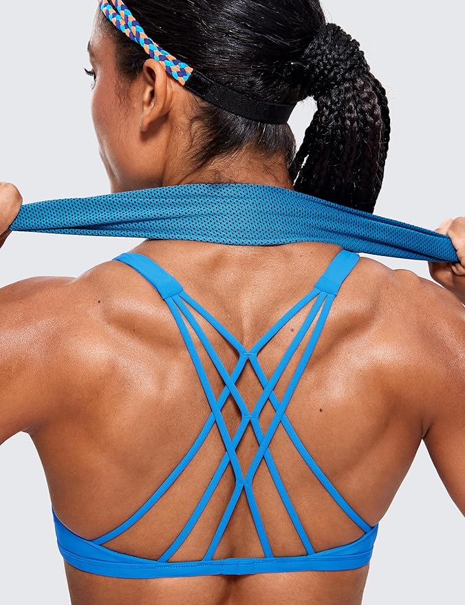 CRZ YOGA Womens Naked Feeling Criss Cross Sports Bra - Strappy Back Padded Medium Support Wireless Gym Cami Workout Yoga