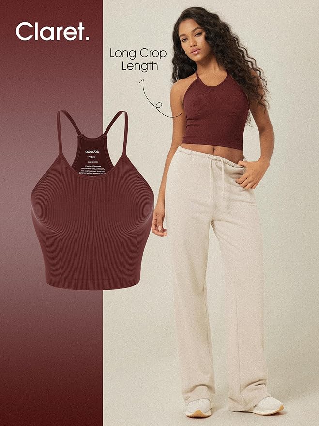 ODODOS Women's Crop 3-Pack Seamless Rib-Knit Camisole Crop Tank Tops