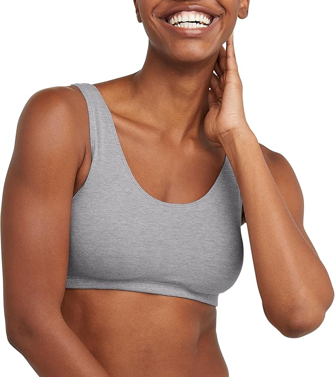 Hanes Women's Pack, Cotton Scoopneck Bralette, Low-Impact Sports Bra, 3-Pack