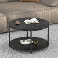 NSdirect Round Coffee Table, 25.6" Small Coffee Table for Living Room,2-Tier Rustic Wood Desktop with Storage Shelf Modern Design Home Furniture(Black)