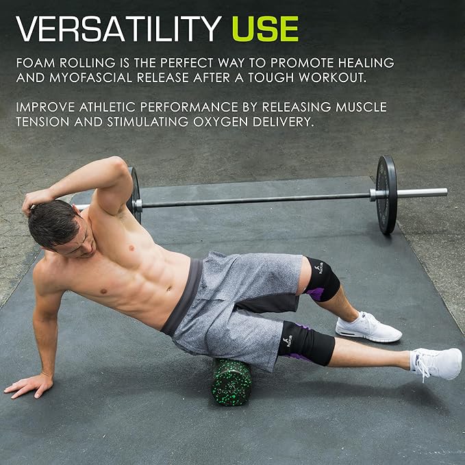 ProsourceFit High Density Foam Rollers 12 - inches long, Firm Full Body Athletic Massage Tool for Back Stretching, Yoga, Pilates, Post Workout Muscle Recuperation, Black/Green