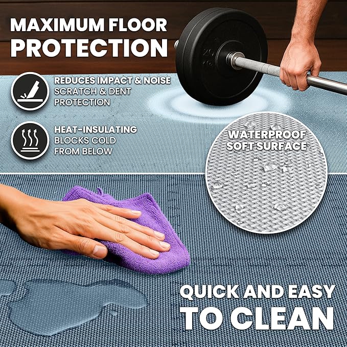 bemaxx Gym Mats Set - 18 pcs EVA Interlocking Foam Floor Tiles (12.6"x12.6"x0.4") 18sqft Protective Gym Flooring Sports Home Workout Exercise Mats Puzzle Garage Fitness Play-Room Pool Treadmill Bike