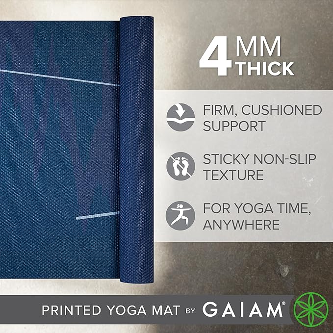 Gaiam Print Yoga Mat, Non Slip Exercise & Fitness Mat for All Types of Yoga, Pilates & Floor Exercises