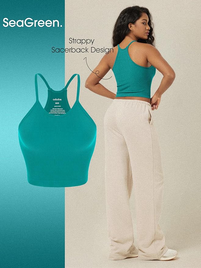 ODODOS Women's Crop 3-Pack Seamless Rib-Knit Camisole Crop Tank Tops