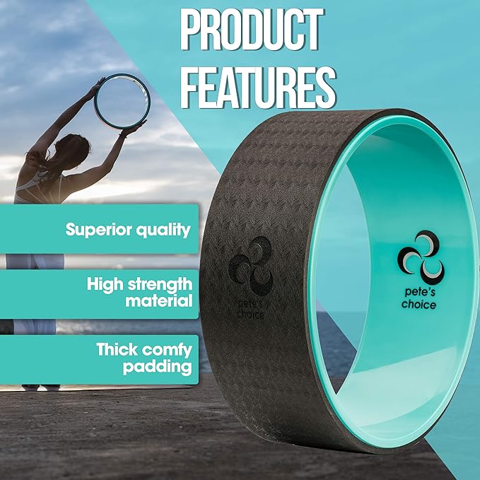 Yoga Wheel with Beginners Guide & Yoga Strap - Back Pain and Tension Relief. Comfy Roller for Stretching, Increase Flexibility. Home Exercise Kit. Ideal for Women Yogis. Improve your Posture.