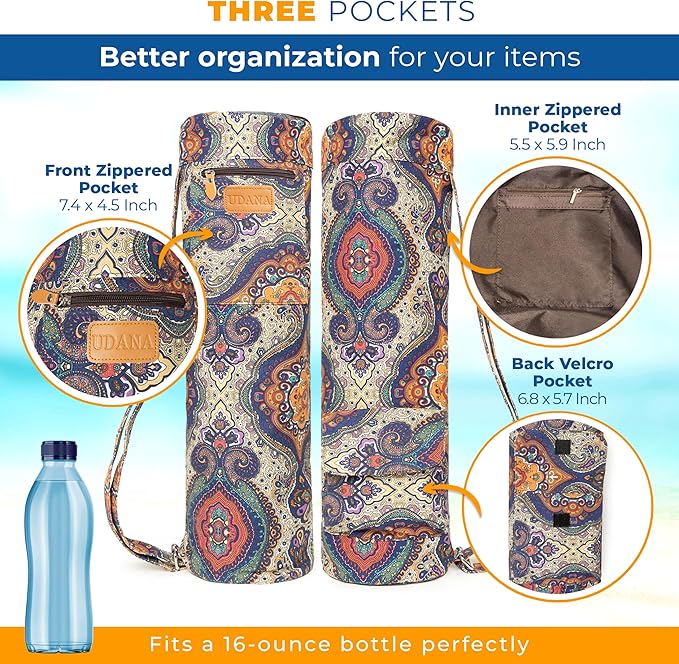 UDANA Yoga Mat Bag – Heavy Duty Canvas Carrier with 3 Pockets & Full Zip – Available in 3 Sizes (16L, 18L, 34L) - Multiple Colors