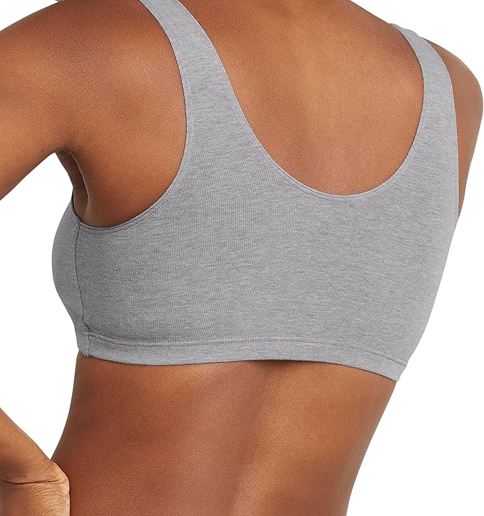 Hanes Women's Pack, Cotton Scoopneck Bralette, Low-Impact Sports Bra, 3-Pack