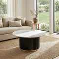 Modern Round Coffee Table with Fluted Pedestal Circle Coffee Table with Faux Marble Tabletop for Bedroom,Apartment,Living Room White