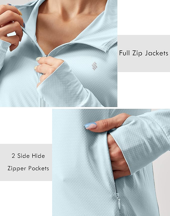 Soothfeel Women's UPF 50+ Sun Protection Hoodie Jacket Lightweight Long Sleeve Sun Shirt for Women with Pocket Hiking Outdoor