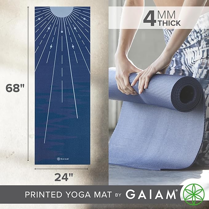 Gaiam Print Yoga Mat, Non Slip Exercise & Fitness Mat for All Types of Yoga, Pilates & Floor Exercises