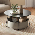 Manora Small Round Coffee Table for Living Room, Modern Center Table with Fabric Basket Storage, Cute Circle Table for Small Spaces, Metal Frame, Espresso