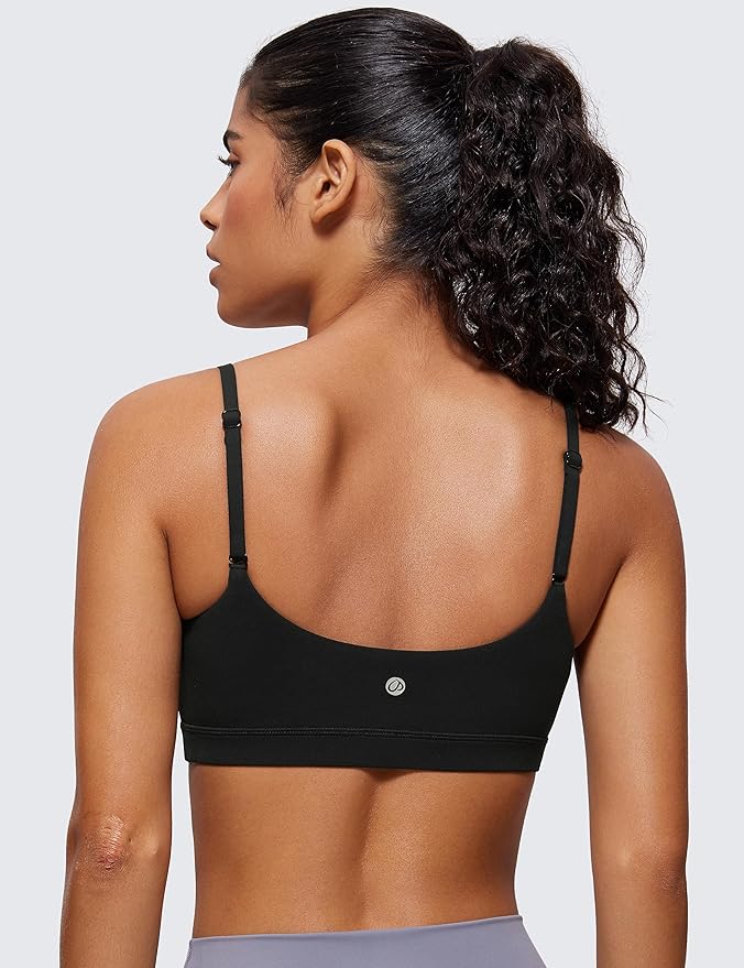 CRZ YOGA Butterluxe Adjustable Spaghetti Strap Sports Bras for Women - Scoop Neck Wireless Padded Yoga Workout Crop Top