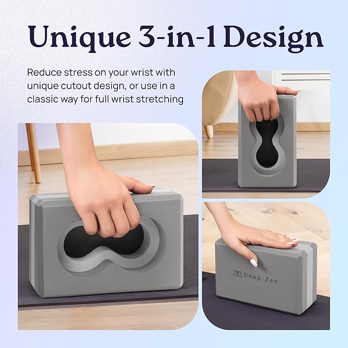 Deep-Zen® Yoga Blocks Wrist Support; Yoga Blocks 2 Pack with Knee Pads and Strap to Put Less Weight on Wrists; Durable, Versatile Yoga Brick Exercise Block Set, Blocks Yoga
