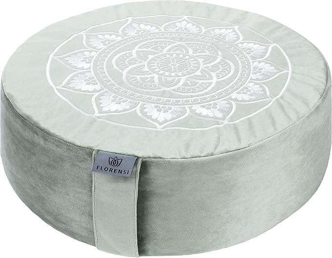 Florensi Meditation Cushion - Comfortable Floor Pillow - Traditional Tibetan Meditation Pillow with Beautiful Velvet Cover - Large Floor Cushion Seating for Adults - Premium Yoga Buckwheat Bolster