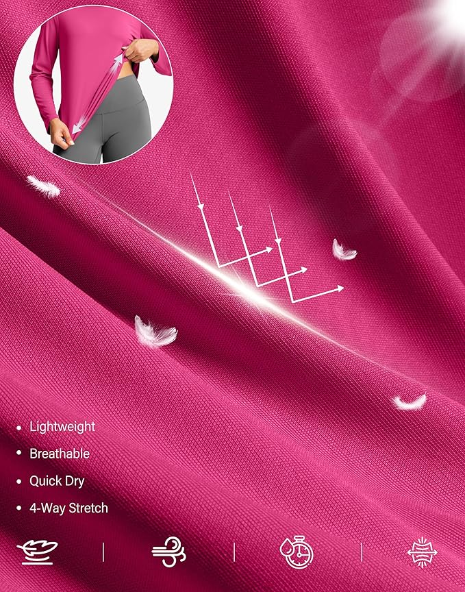SANTINY Lightweight Long Sleeve Workout Tops for Women Breathable Gym Yoga Athletic Running Hiking Top UPF 50+ Sun Shirts