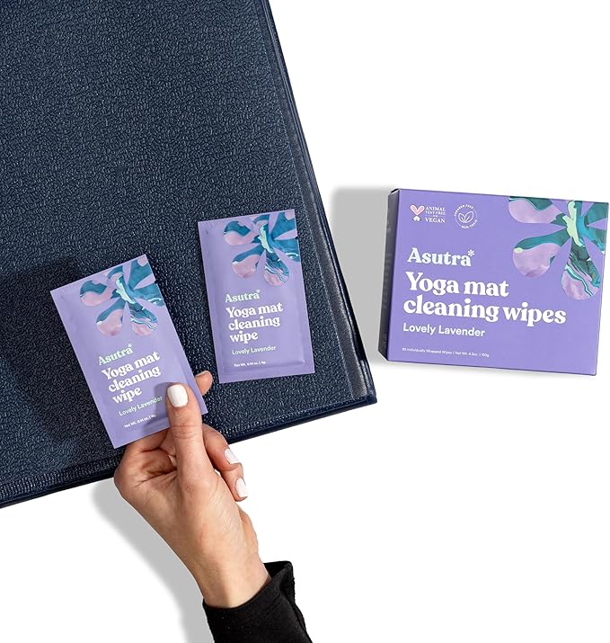 ASUTRA Yoga Mat Wipes (Lovely Lavender), Individually Wrapped Wipes 1 Box (30 Wipes)- No Slippery Residue, Deep-Cleansing for Fitness Gear & Gym Equipment