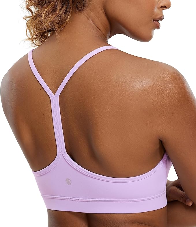 CRZ YOGA Butterluxe Y Back Sports Bras for Women - Padded Racerback Low Impact Spaghetti Thin Strap Workout Yoga Top