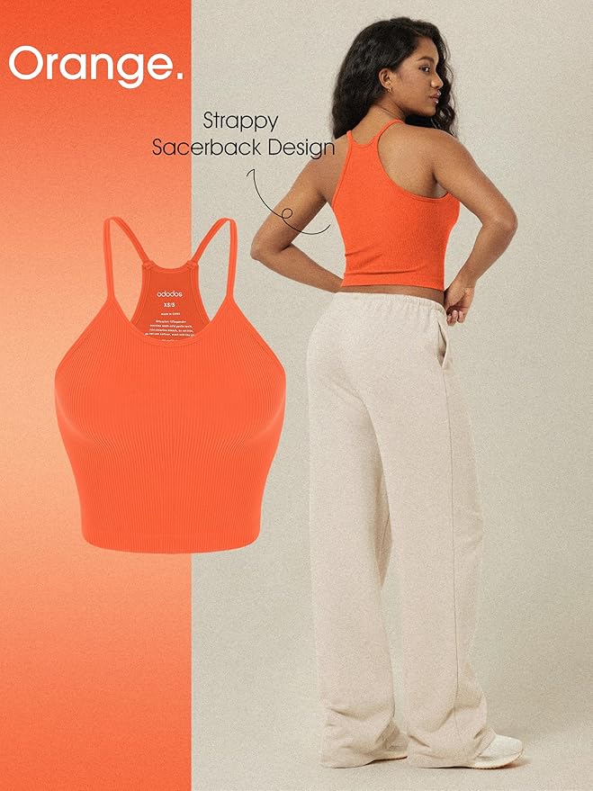 ODODOS Women's Crop 3-Pack Seamless Rib-Knit Camisole Crop Tank Tops