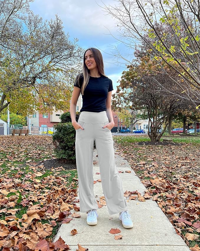 Promover Wide Leg Pants Woman Yoga Pants with Pockets Stretch Loose Casual Lounge Sweatpants Petite/Regular/Tall