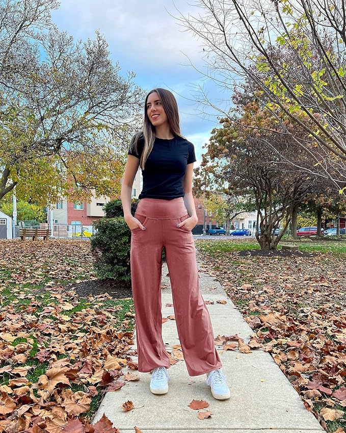 Promover Wide Leg Pants Woman Yoga Pants with Pockets Stretch Loose Casual Lounge Sweatpants Petite/Regular/Tall