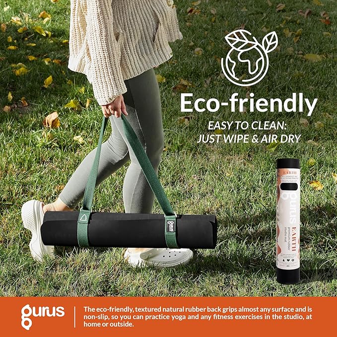 Gurus Natural Rubber Yoga Mat, Eco Friendly Earth Yoga Mat, Non Slip Yoga Rubber Mat, 72x25 Inches 5 mm Thickness