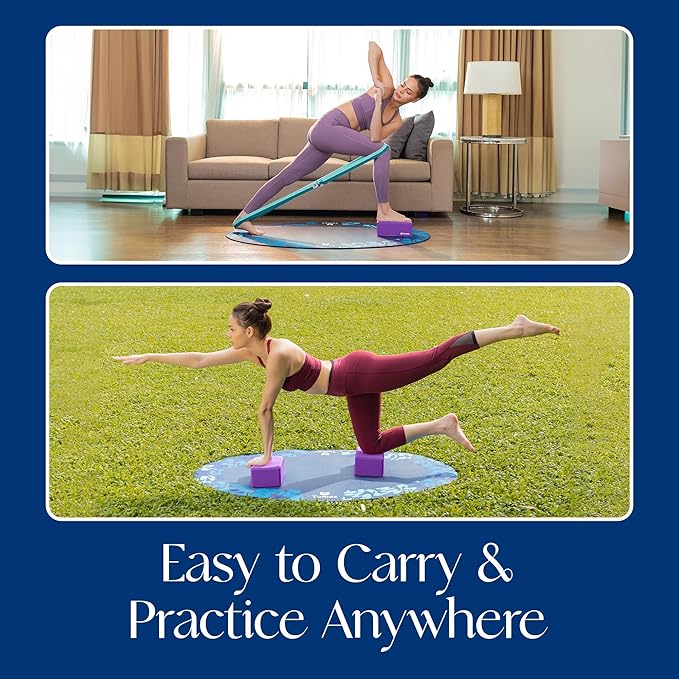 Tumaz Non-Slip Yoga Blocks 2-Pack - High Density/Lightweight EVA Foam & Natural Cork for Stability, Premium Set with E-Book Included