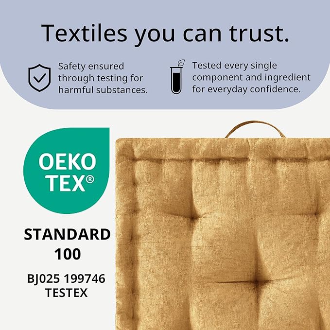 Intelligent Design Large Floor Pillow for Adults Yoga or Meditation Cushion with Handle, Floor Cushion for Board Games, Lustrous Chenille Tufted, Handsewn Scalloped Edge, Azza, 24" x 24" x 5" Yellow