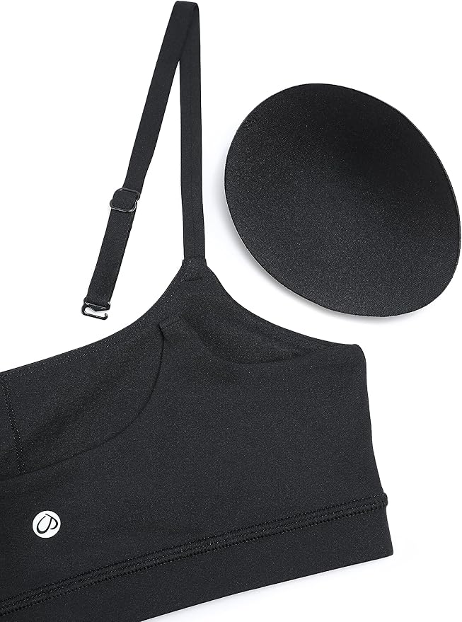 CRZ YOGA Butterluxe Adjustable Spaghetti Strap Sports Bras for Women - Scoop Neck Wireless Padded Yoga Workout Crop Top