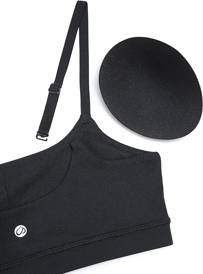 CRZ YOGA Butterluxe Adjustable Spaghetti Strap Sports Bras for Women - Scoop Neck Wireless Padded Yoga Workout Crop Top