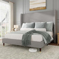 Jocisland Queen Size Bed Frame 51.2" Wingback Headboard Linen Upholstered Platform Bed with Solid Wood Legs & Wooden Slats, No Box Spring Needed, Modern Minimalist Style, Easy Assembly, Light Gray