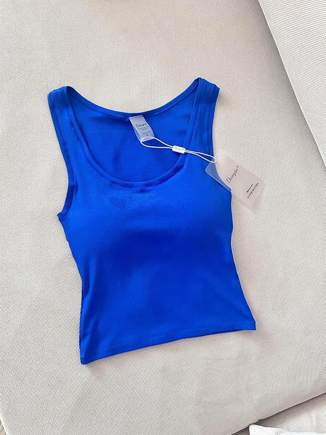 Danysu Women Rib Tank Top Padded Workout Top Square Neck Crop Tank Fitted Basic Cami Tops