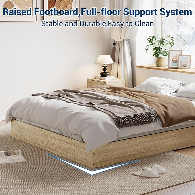 GarveeHome Full Size Wood Platform Bed Frame, Wooden Bed Frame Without Headboard, Wood Slat Support, No Box Spring Needed, Easy Assembly