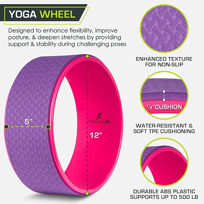 ProsourceFit Yoga Wheel Prop 12” for Improving Yoga Poses, Backbends, Flexibility, Balance, Stretching, Relaxation