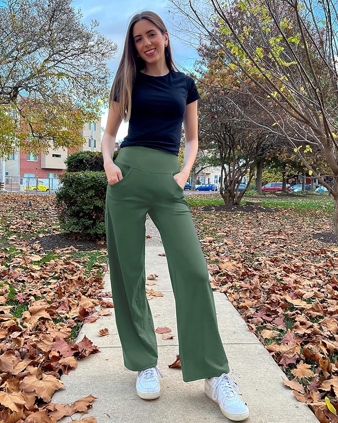 Promover Wide Leg Pants Woman Yoga Pants with Pockets Stretch Loose Casual Lounge Sweatpants Petite/Regular/Tall
